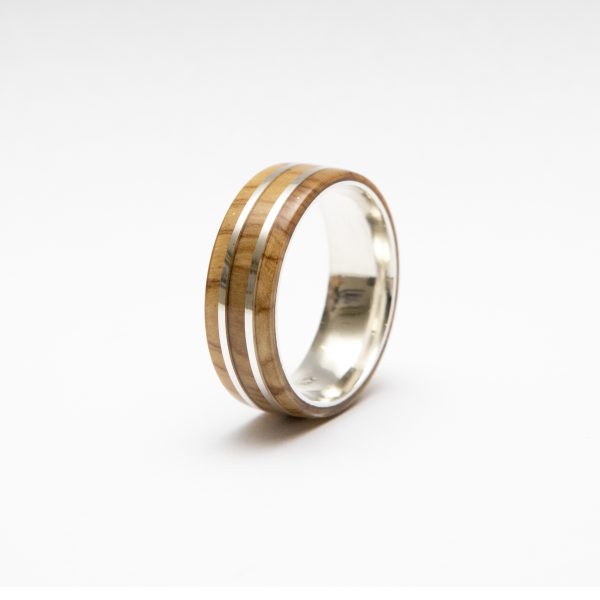 Epoxy Glassed Tri Layer Dual Band Silver & Wild Olive Wood | FREE Shipping