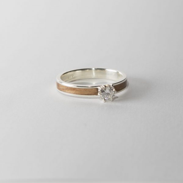 Epoxy Glassed Ladies Dual Band Silver with Cubic Zirconia and Eucalyptus Wood | FREE SHIPPING - Image 4