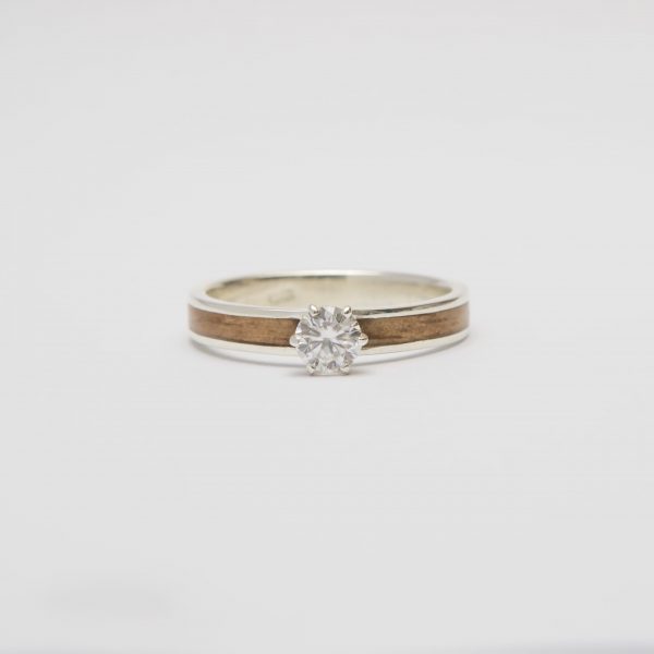 Epoxy Glassed Ladies Dual Band Silver with Cubic Zirconia and Eucalyptus Wood | FREE SHIPPING - Image 3