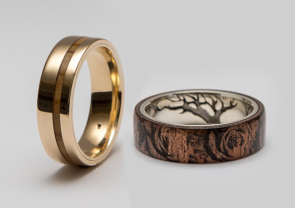 Wood rings made with silver - men's rings - Viademonte Jewelry online