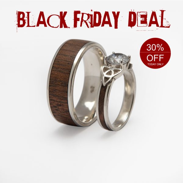 Dual Band Couples Set with Infinity Ring with Cubic Zirconia and Mahogany Wood | FREE Shipping - Image 3